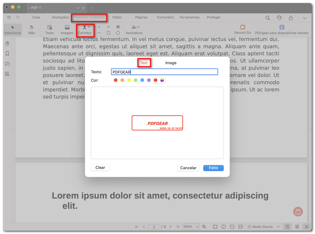 Adicionar um carimbo de texto
