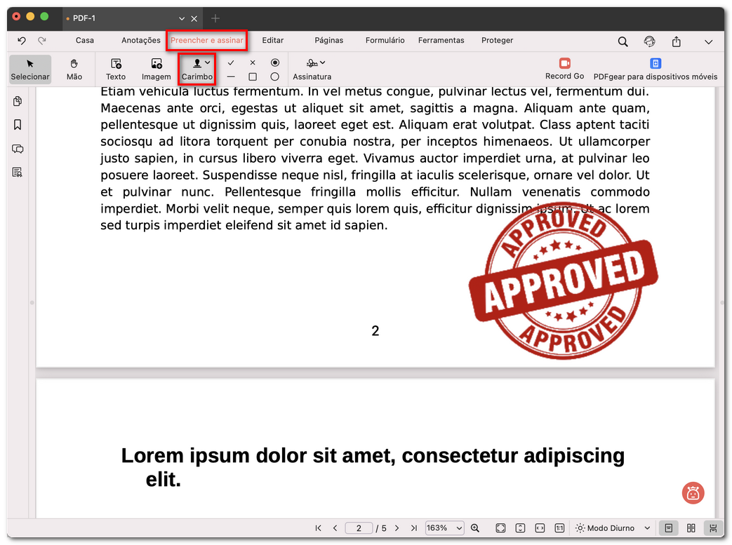 Ajustar o carimbo personalizado