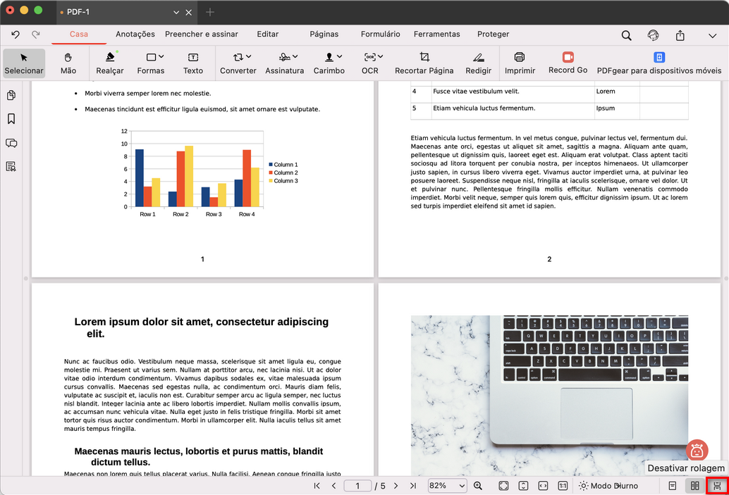 Ativar e desativar a rolagem