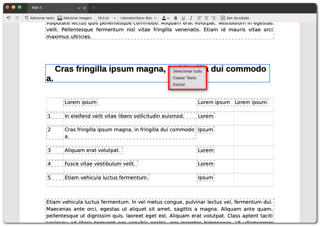 Copiar ou excluir texto