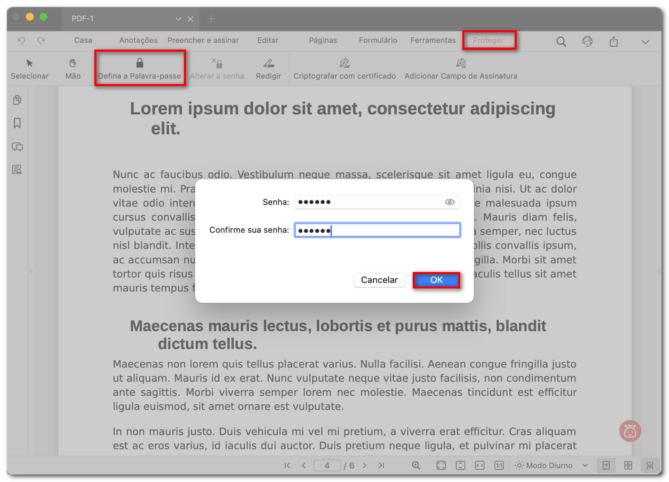 Definir uma senha para um arquivo PDF