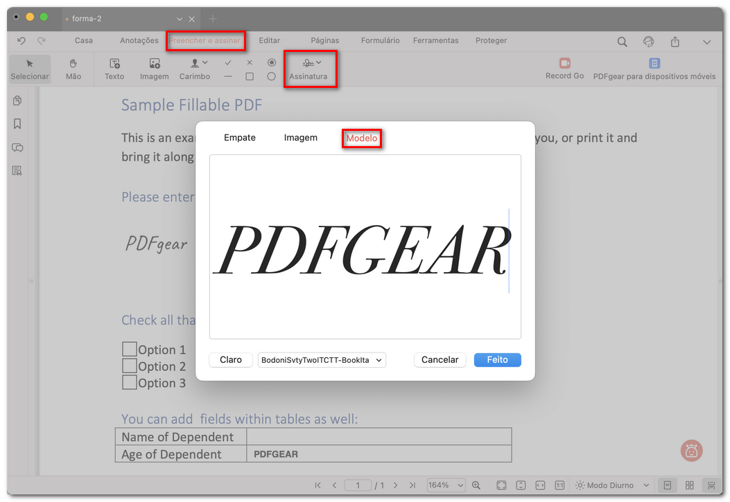 Digitar uma assinatura de texto