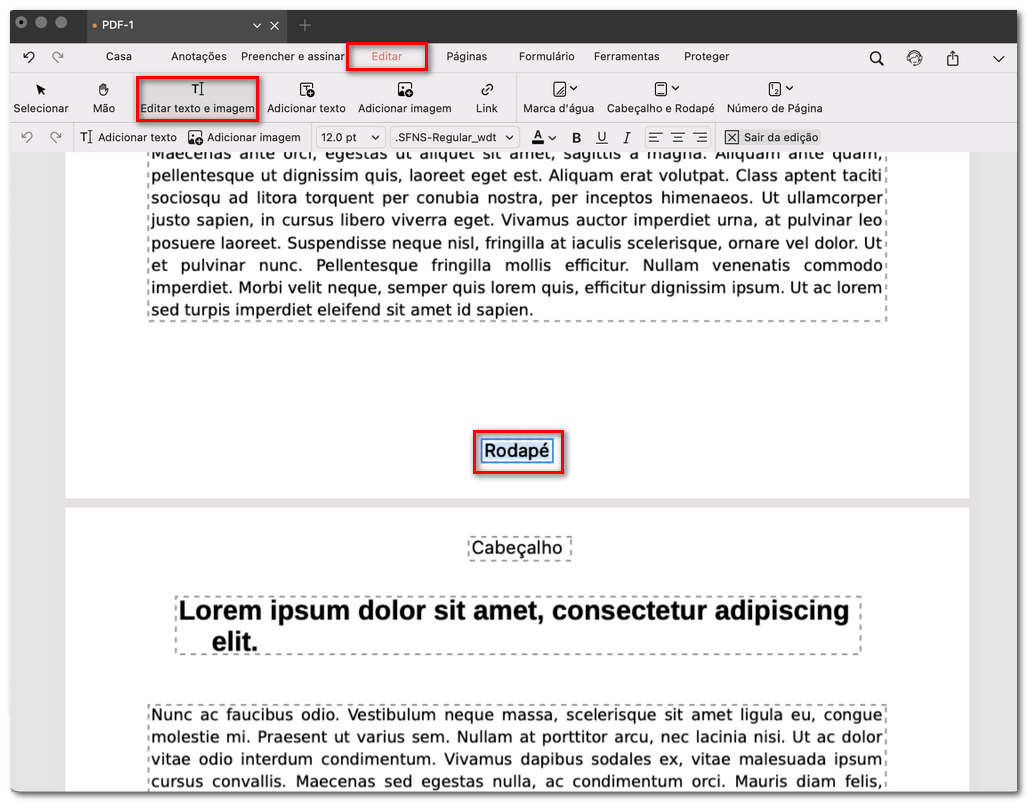 Editar o cabeçalho e rodapé