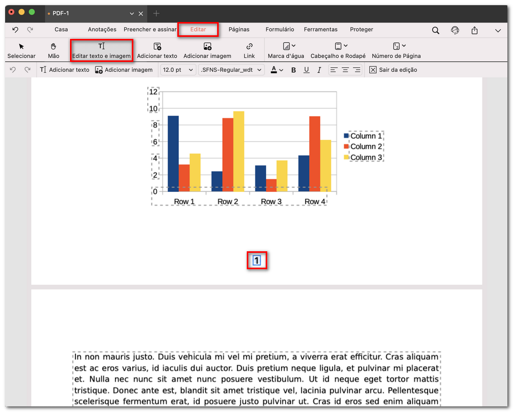 Editar o número de página no PDF