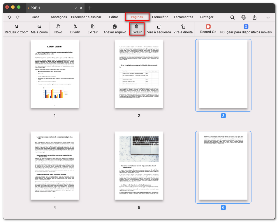 Excluir páginas do PDF