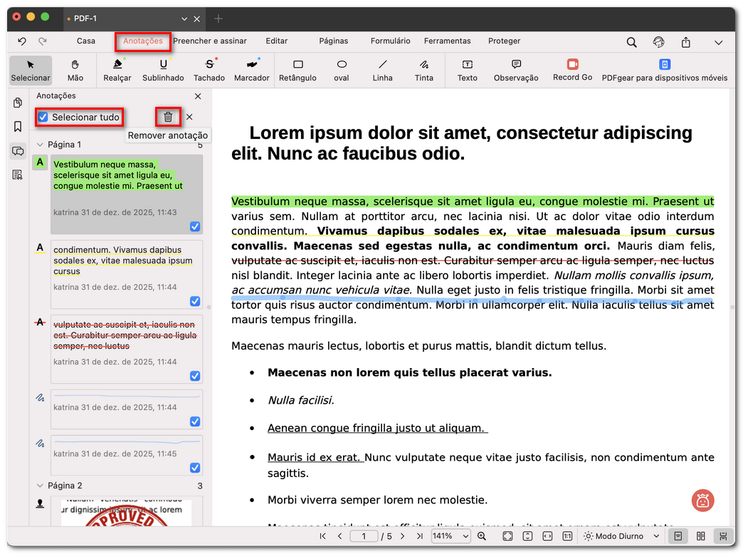 Excluir todas as anotações em lote