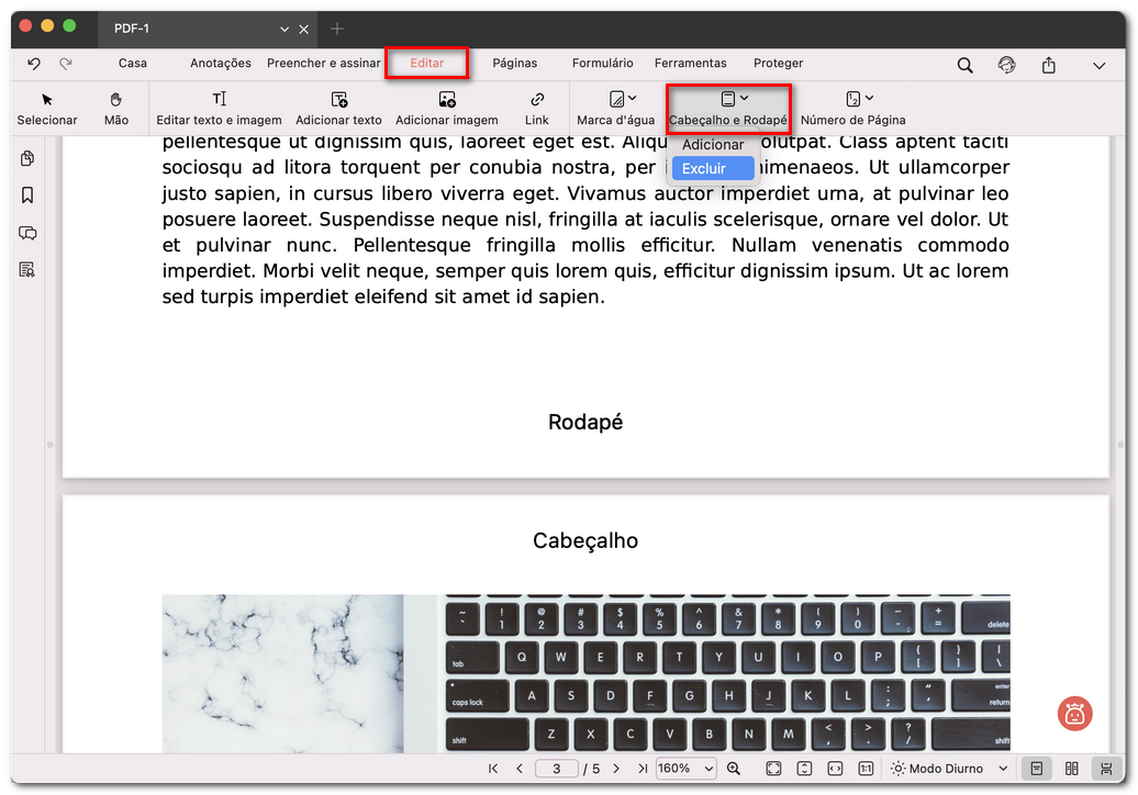 Excluir todos os cabeçalhos e rodapés