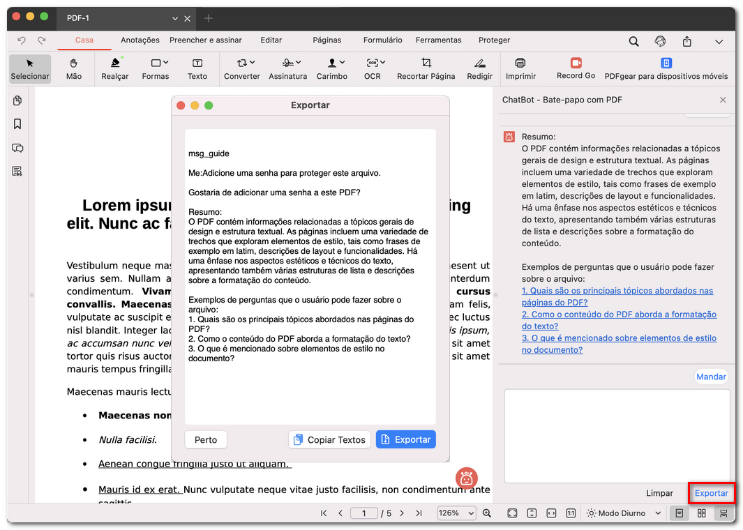 Exportar o histórico do chat