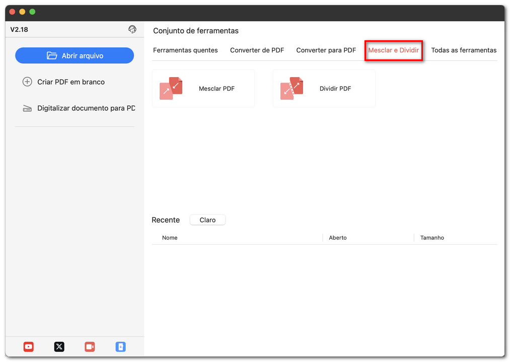 Ferramentas de mesclar e dividir PDF