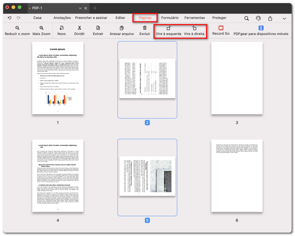 Girar páginas do PDF