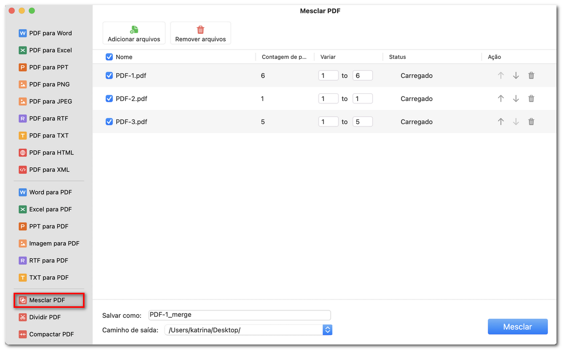 Mesclar vários arquivos PDF