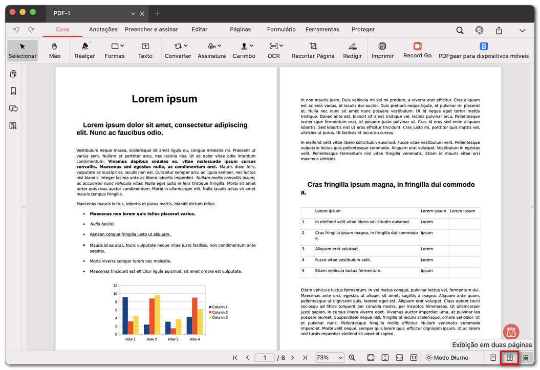 Modo de visualização de duas páginas
