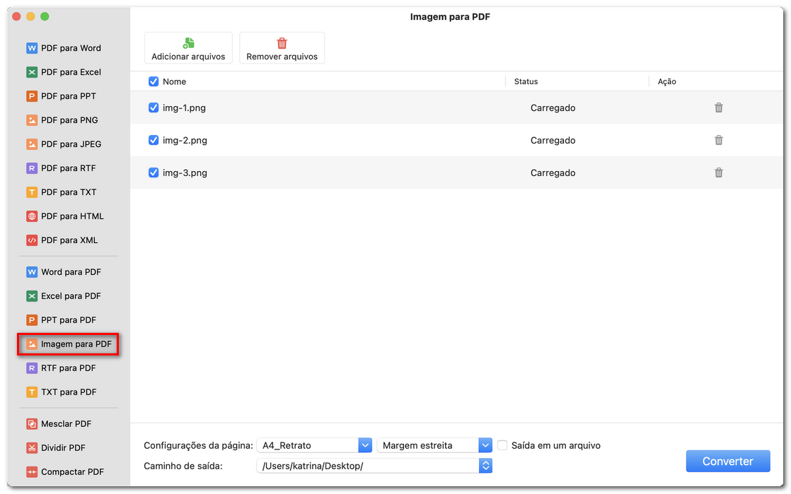 Personalizar a conversão de imagem para PDF