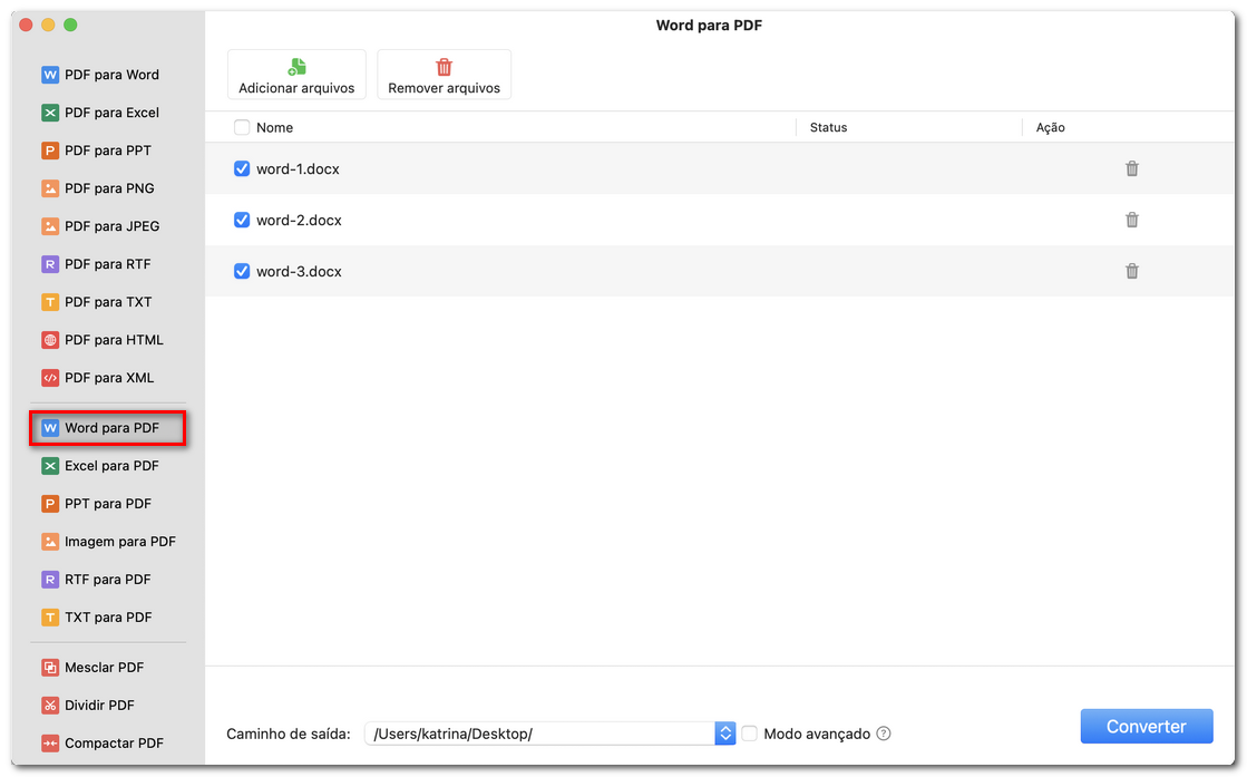 Personalizar a conversão de Word para PDF