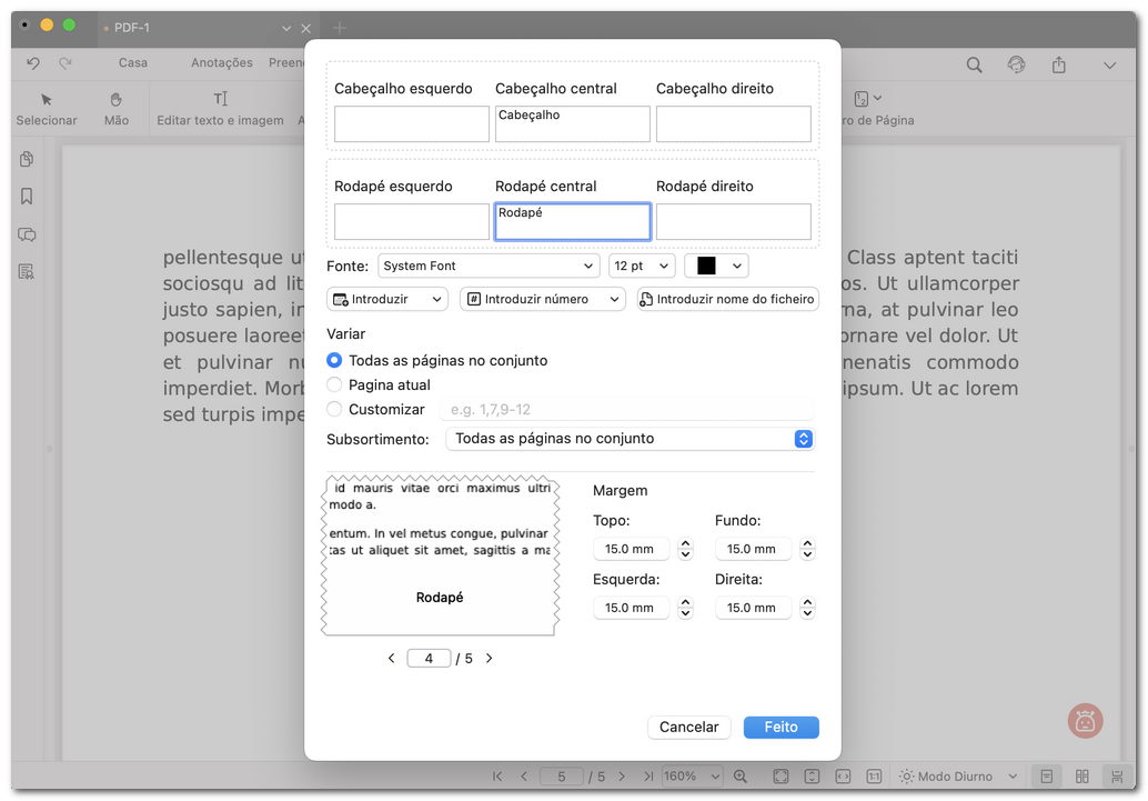 Personalizar o cabeçalho e rodapé