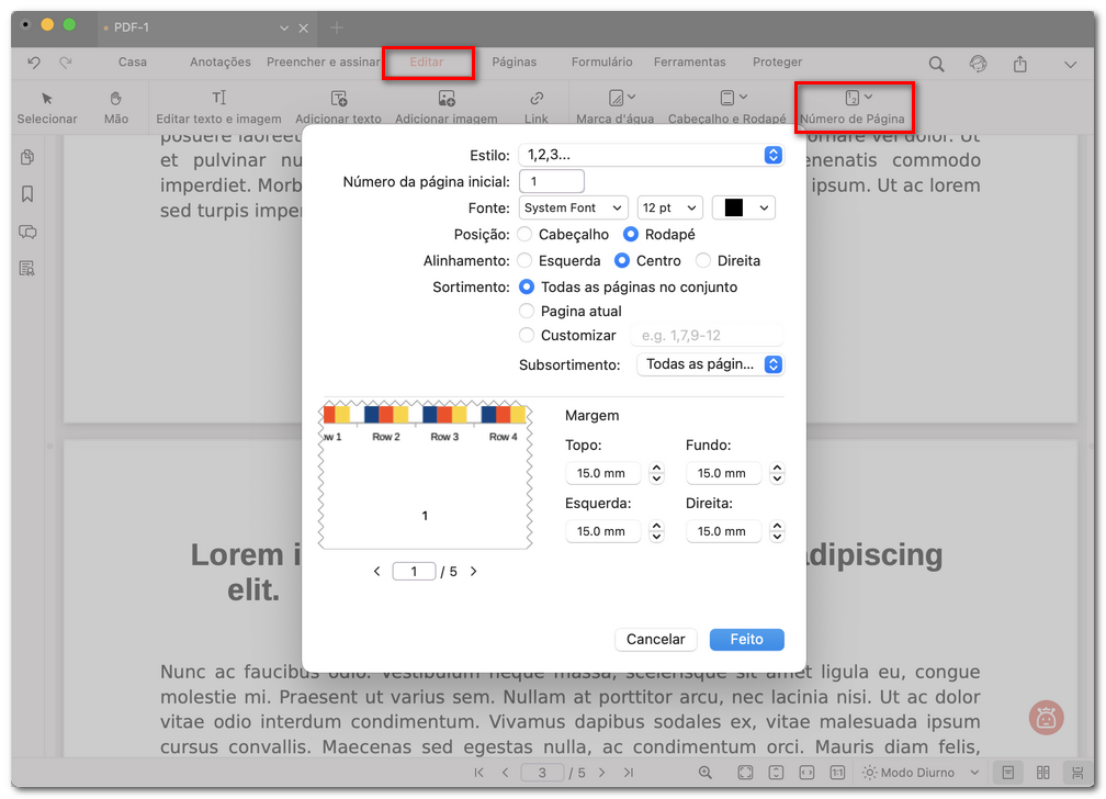 Personalizar o número de página