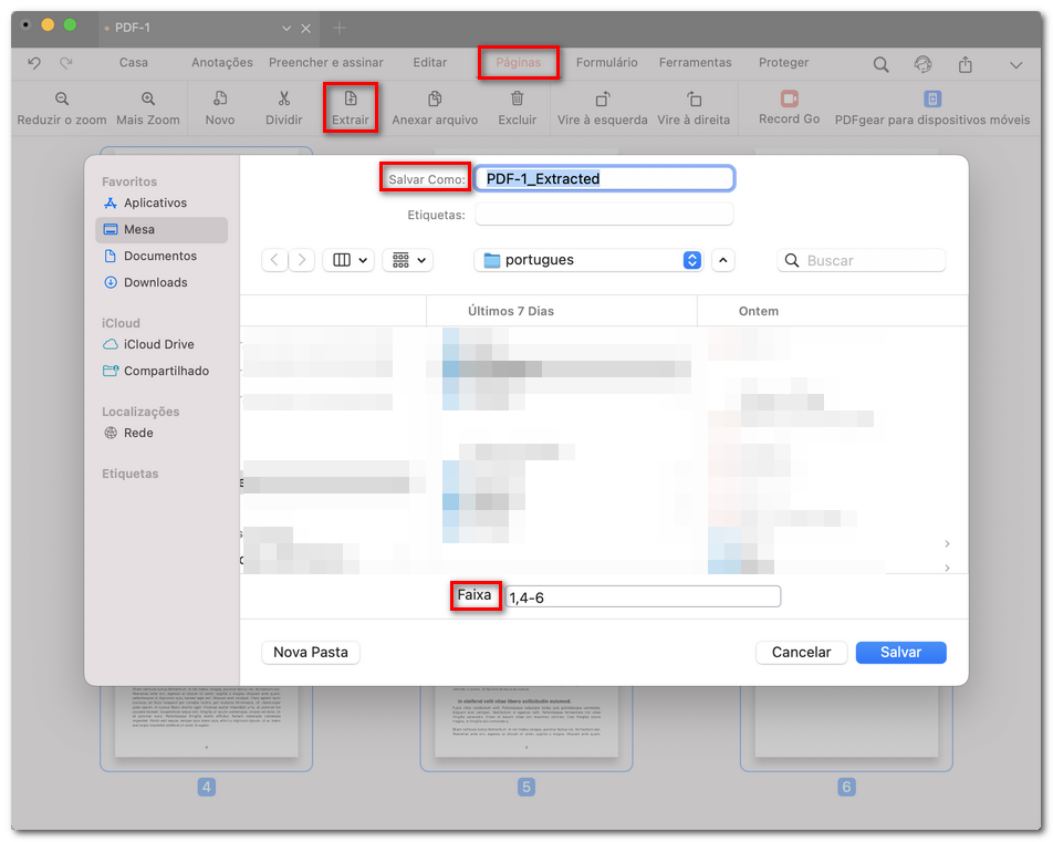 Personalizar páginas extraídas do PDF