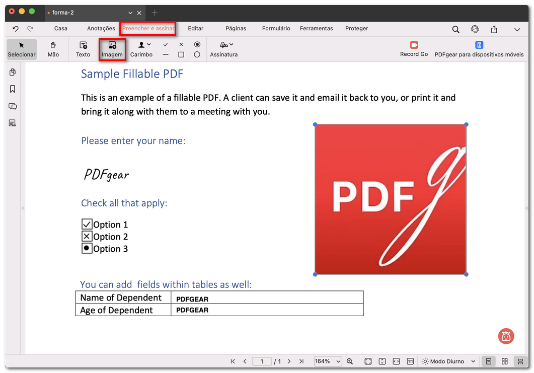 Preencher um formulário com imagem