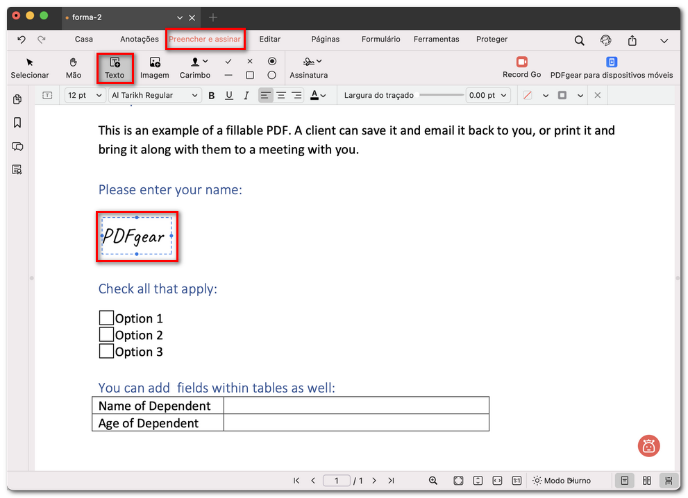 Preencher um formulário com texto