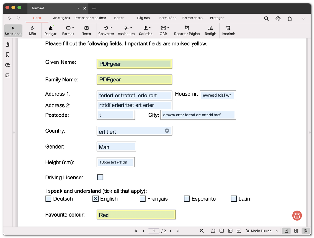 Preencher um formulário PDF interativo