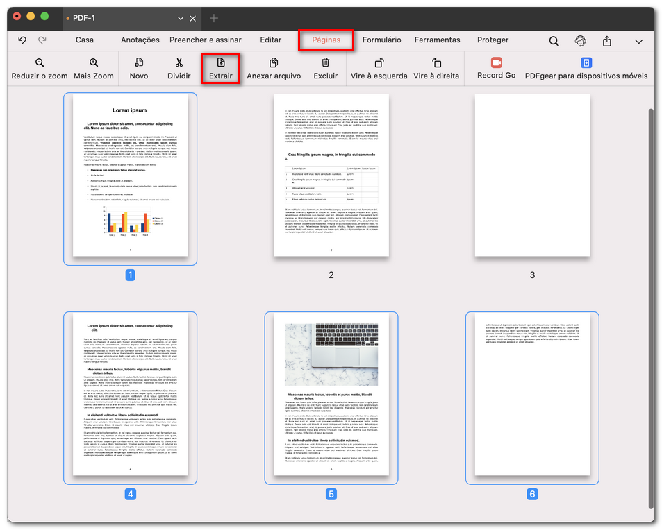 Selecionar Extrair páginas do PDF