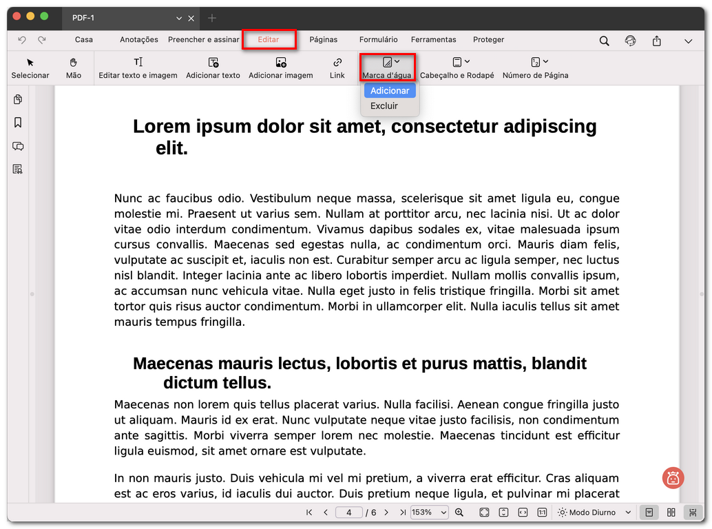 Selecione a opção Adicionar marca d’água