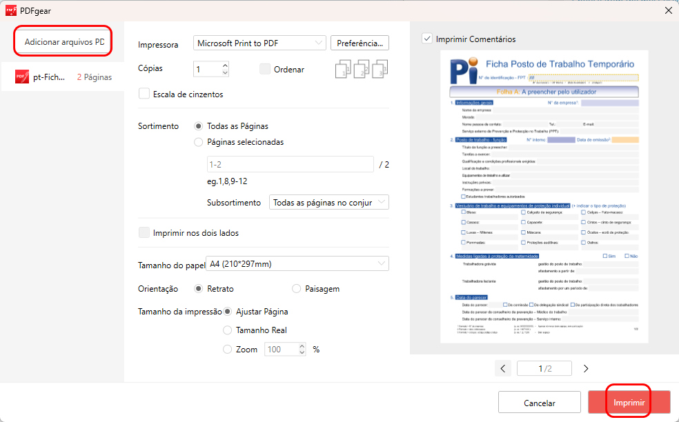 Imprimir PDFs em Lote