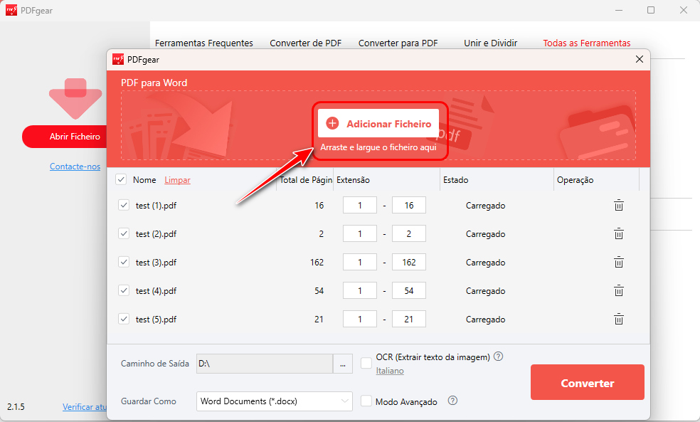 Adicionar Arquivos ao Conversor