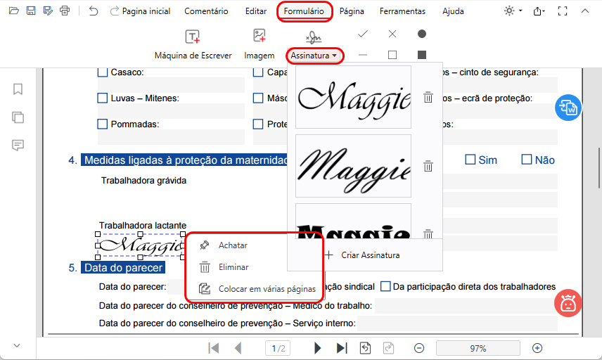 Adicionar Assinatura ao Formulário