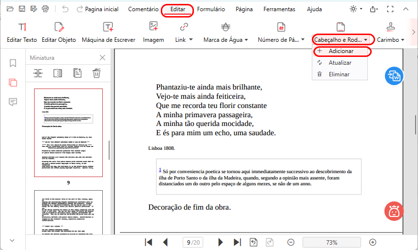 Adicionar Cabeçalho e Rodapé