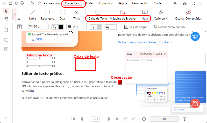 Adicionar Comentários em um PDF