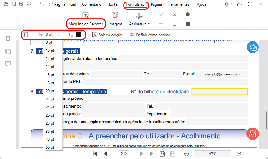 Adicionar Texto ao Formulário