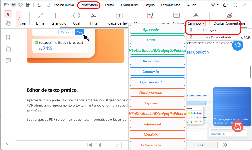 Adicionar o Carimbo Predefinido em um PDF