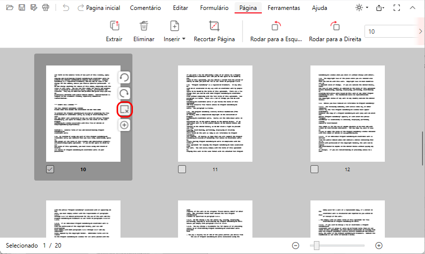 Atalho para Excluir Página do PDF