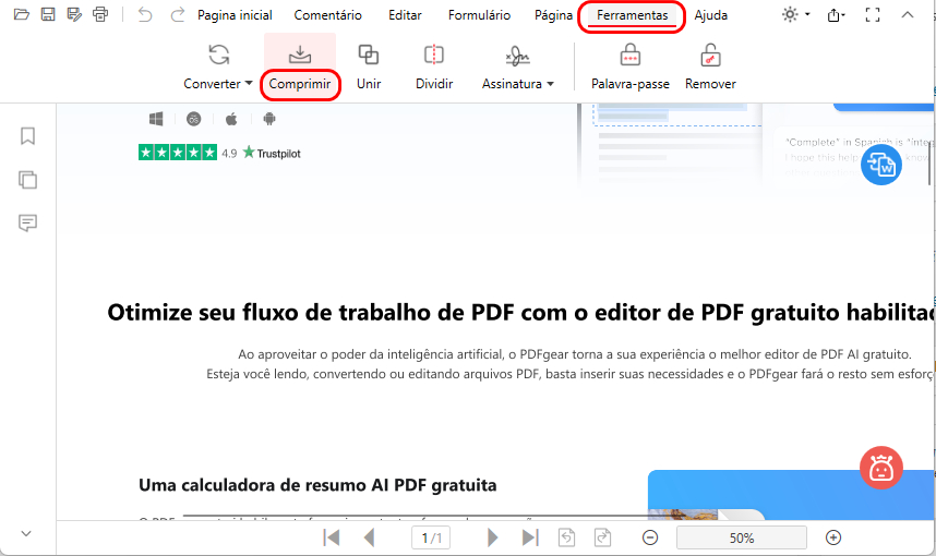 Selecionar a Opção Comprimir