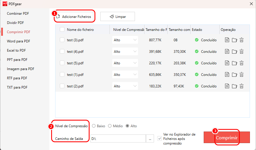 Comprimir PDFs em Lote