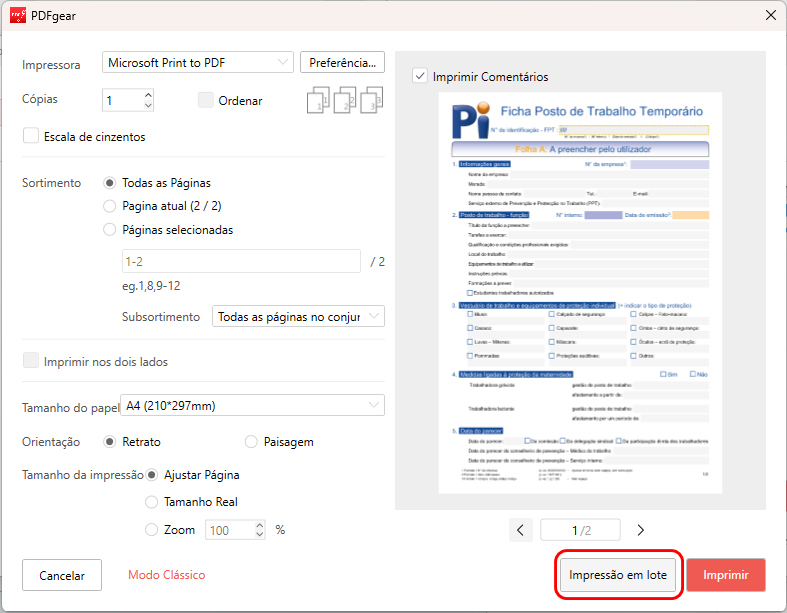Clique no Ícone de Impressão em Lote