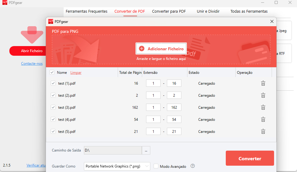Configurações de Conversão de PDF para Imagem