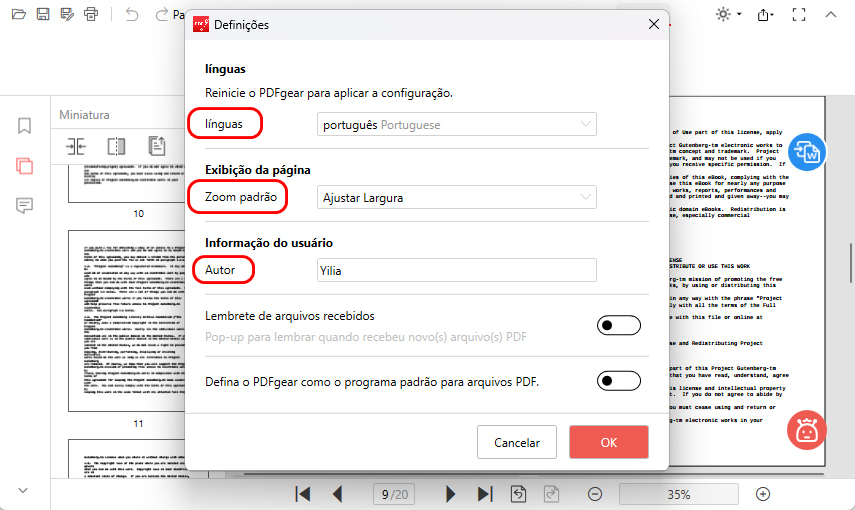 Definir Preferências no Windows