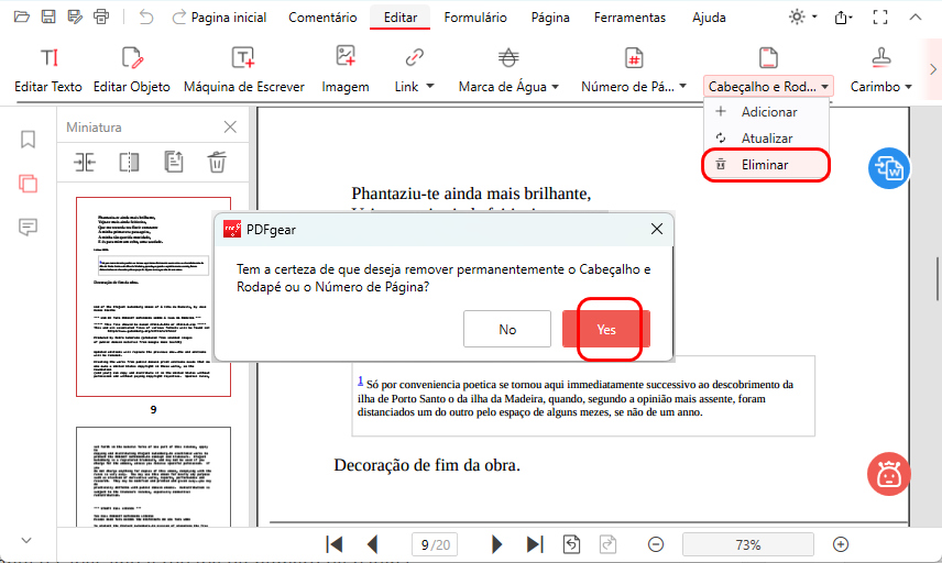 Excluir Cabeçalho e Rodapé