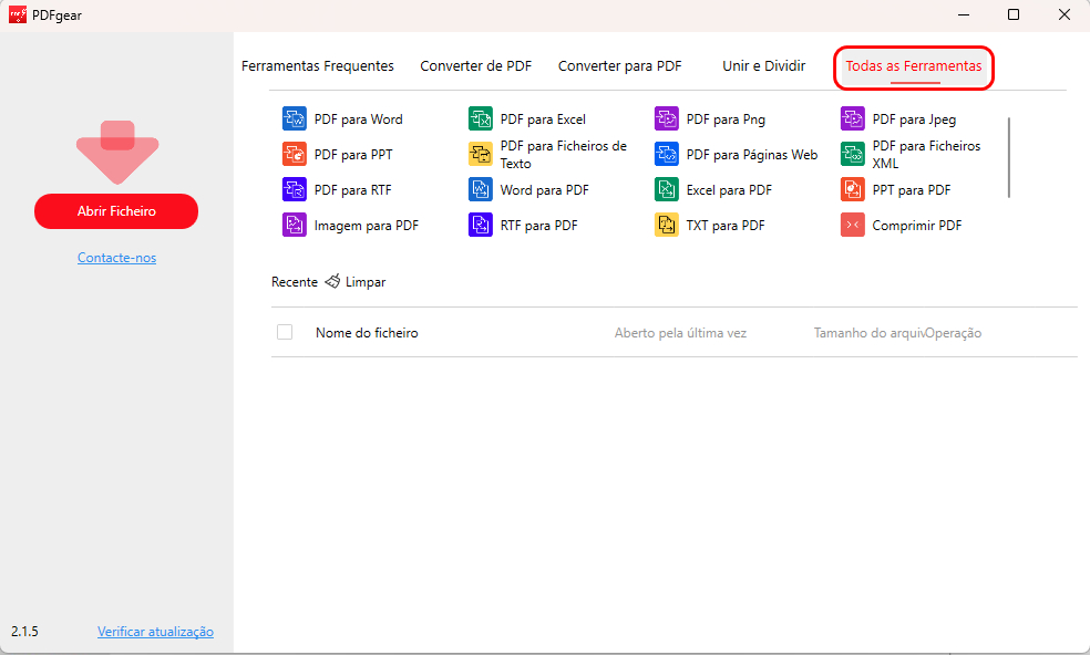 Ferramentas de Conversão do PDFgear