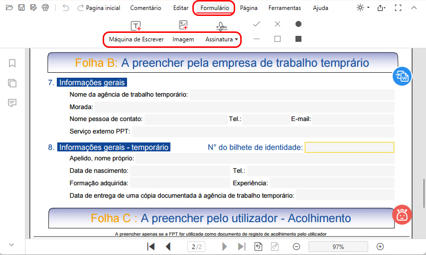 Ferramentas para Preencher Formulário PDF