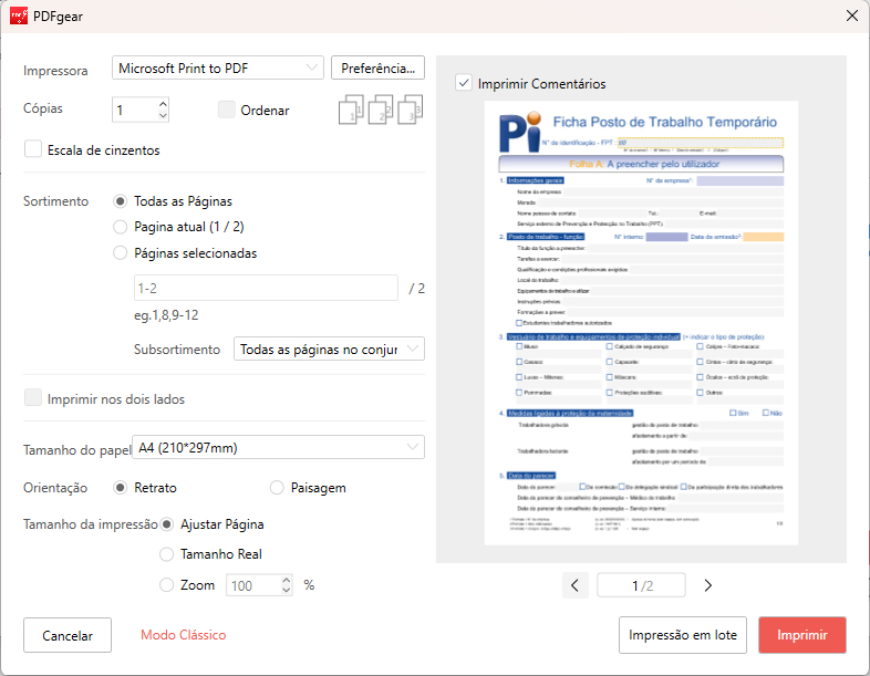 Personalizar Configurações de Impressão do PDF