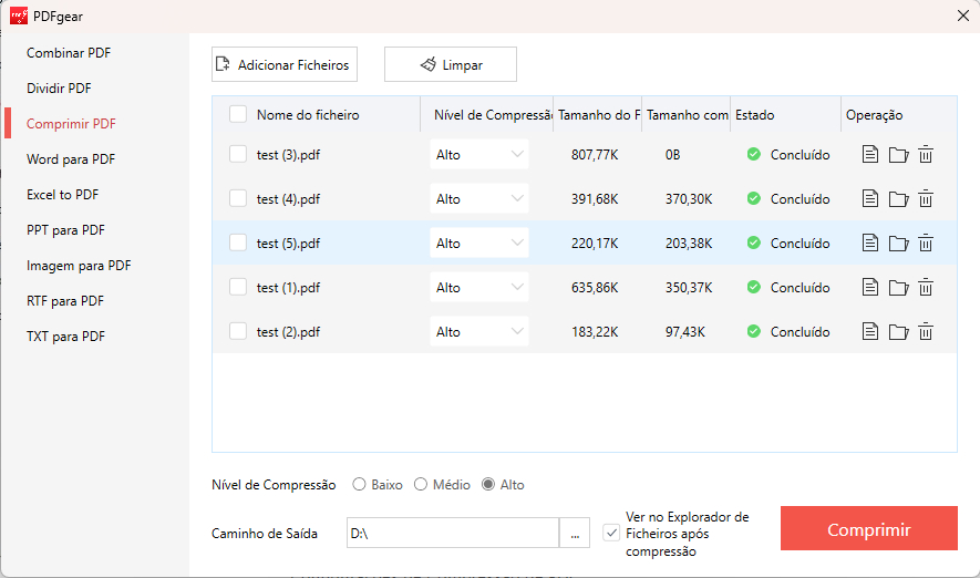Configurações de Compressão de PDF