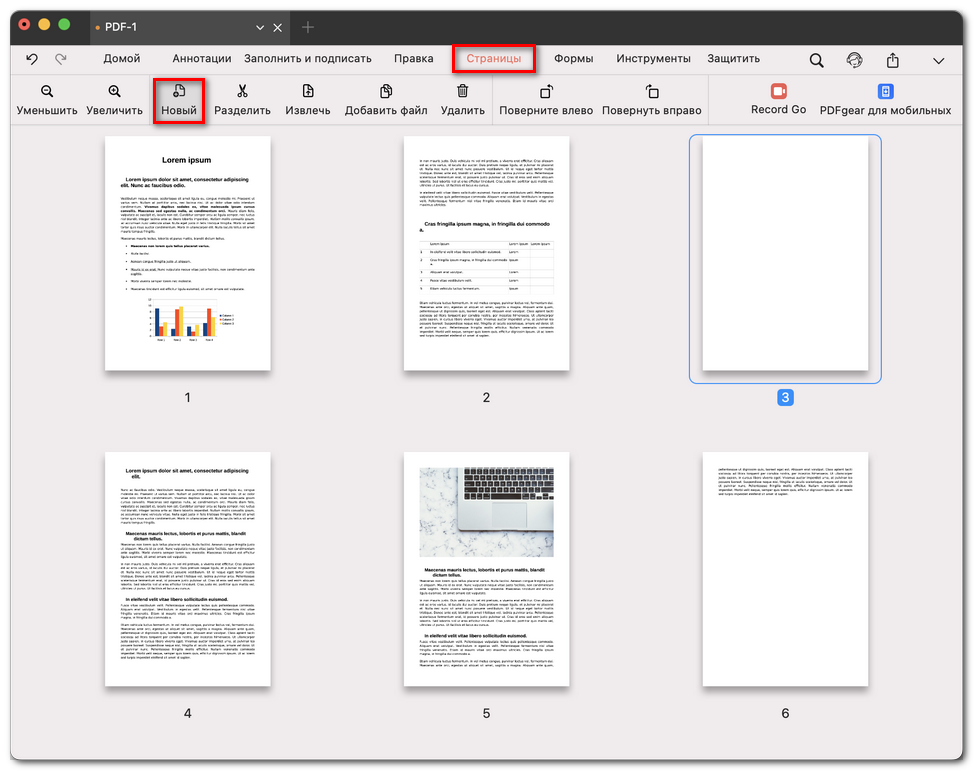 Добавление новой пустой страницы PDF