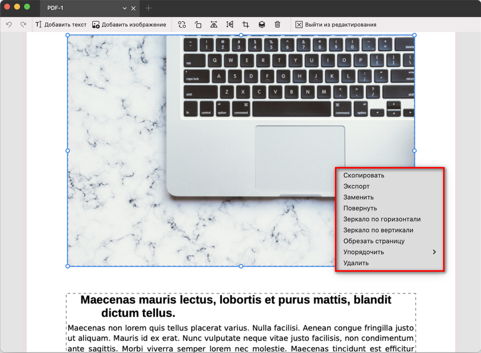 Редактирование изображения в PDF