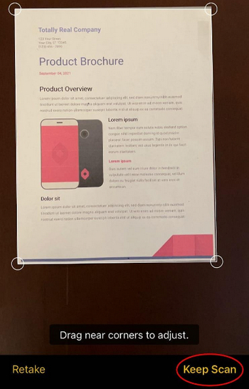 Drag Corners to Adjust Scan