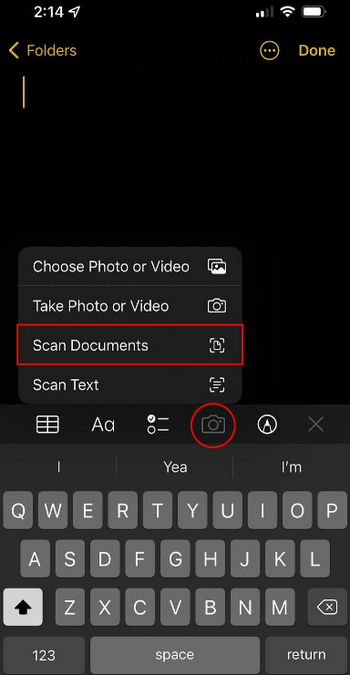 Scan Documents in Note