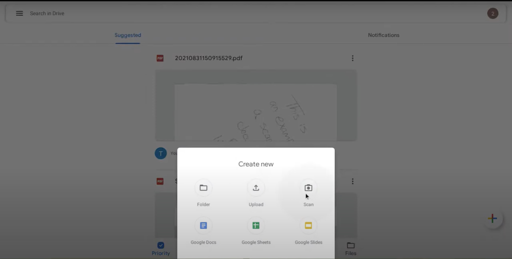 Choose Scan in Google Drive