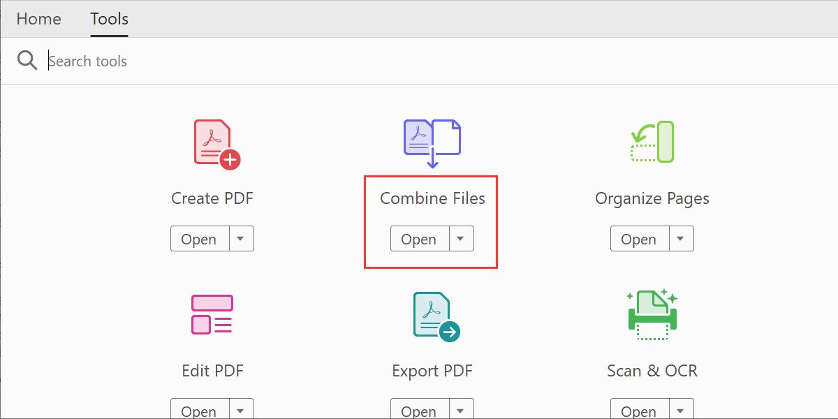 Open Acrobat Combine Tool